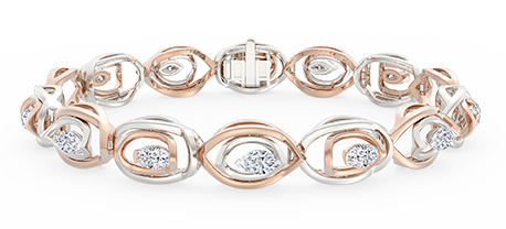DeGem Respirer Marquise and Oval Diamond Bracelet in 18K Rose and White Gold with unique see-saw mechanicsm - DeGem Malaysia