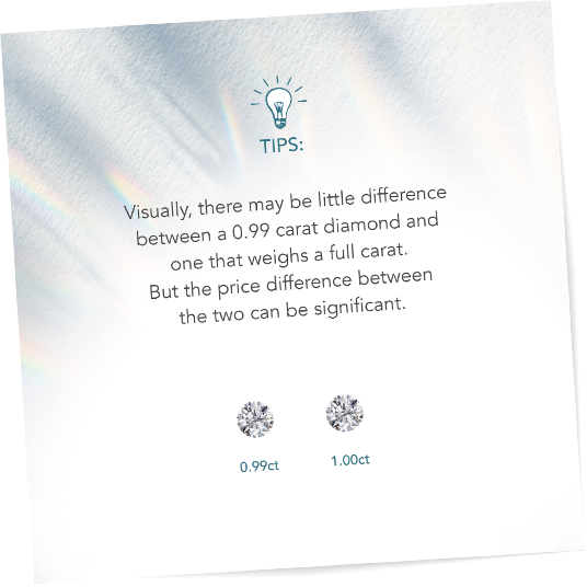 There might be only a small difference between a 0.99-carat diamond and a full-carat diamond, but the price gap between them can be quite large - DeGem Malaysia