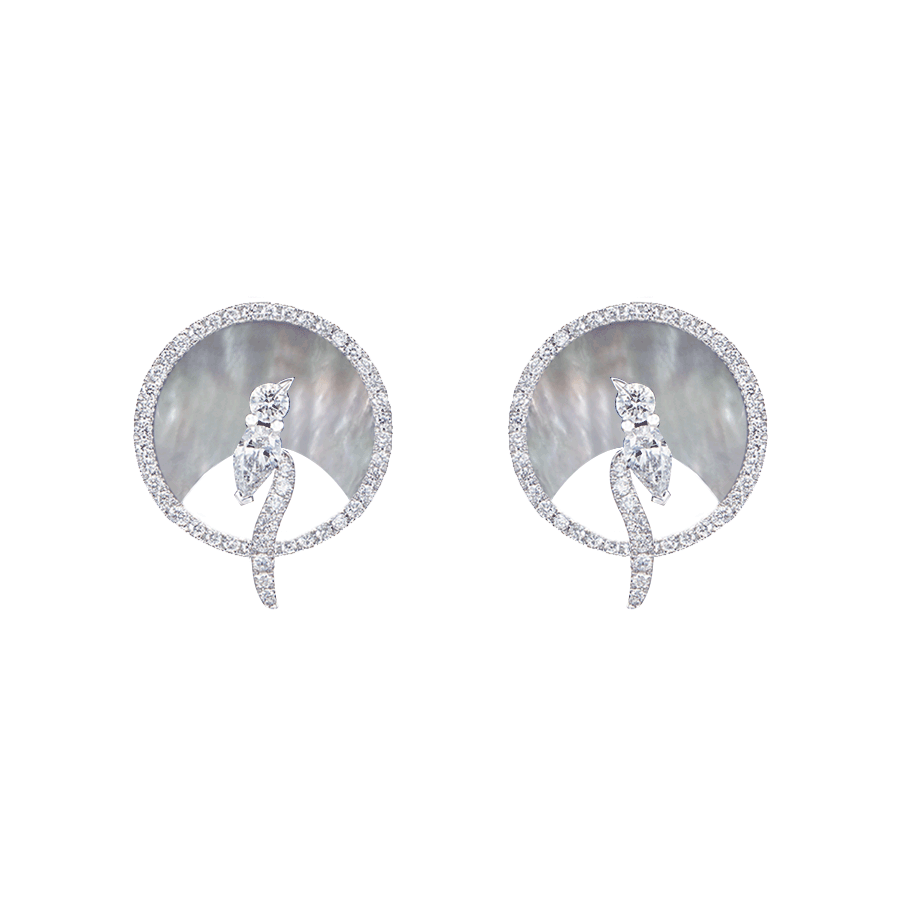 DeGem W!NK diamond earrings with 18k White Gold and 2 pieces of pear shape diamond - DeGem Malaysia