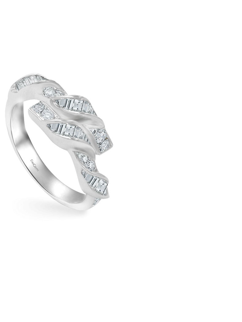 Degem Vero Amore 18K white gold diamond ring with 24 pieces of tapered and baguette-cut diamonds- DeGem Malaysia